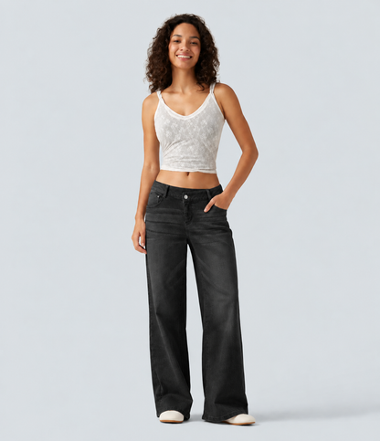 🔥 FALL SALE | 5 FOR ONLY $25.99! Women's Asymmetric Low-Rise Wide-Leg Jeans – Stretch Denim Everyday Pants