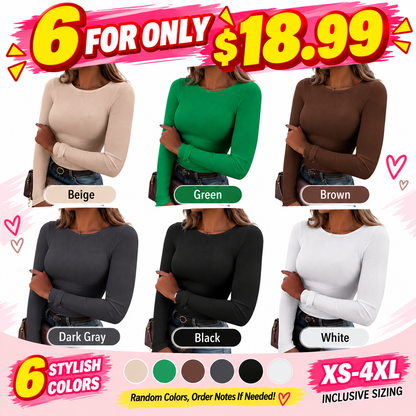 🔥 FALL SALE | 6 FOR $18.99 | 9 FOR ONLY $25.99! Women's Classic Crew Neck Ribbed Knit Tops – Soft Stretch Everyday Basics