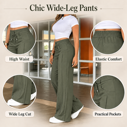Women's High-Waisted Straight-Leg Pants with Front Seam Detail & Elastic Back Waistband – Comfortable, Versatile Trousers for Work & Everyday Wear