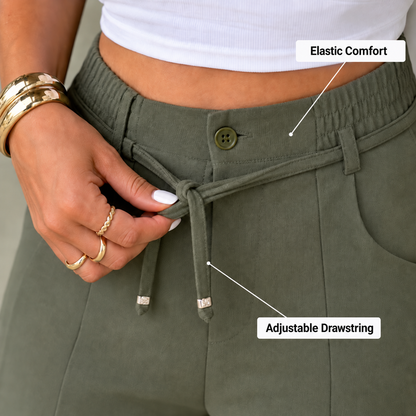 Women's High-Waisted Straight-Leg Pants with Front Seam Detail & Elastic Back Waistband – Comfortable, Versatile Trousers for Work & Everyday Wear