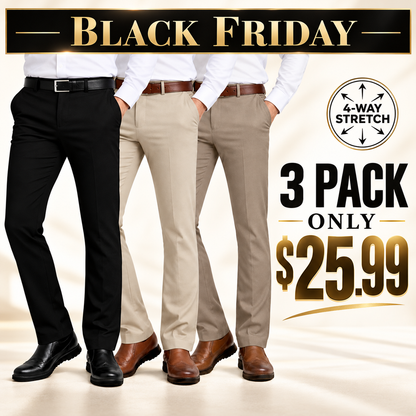 Men's Stretch No-Iron Dress Pants with Expandable Waist