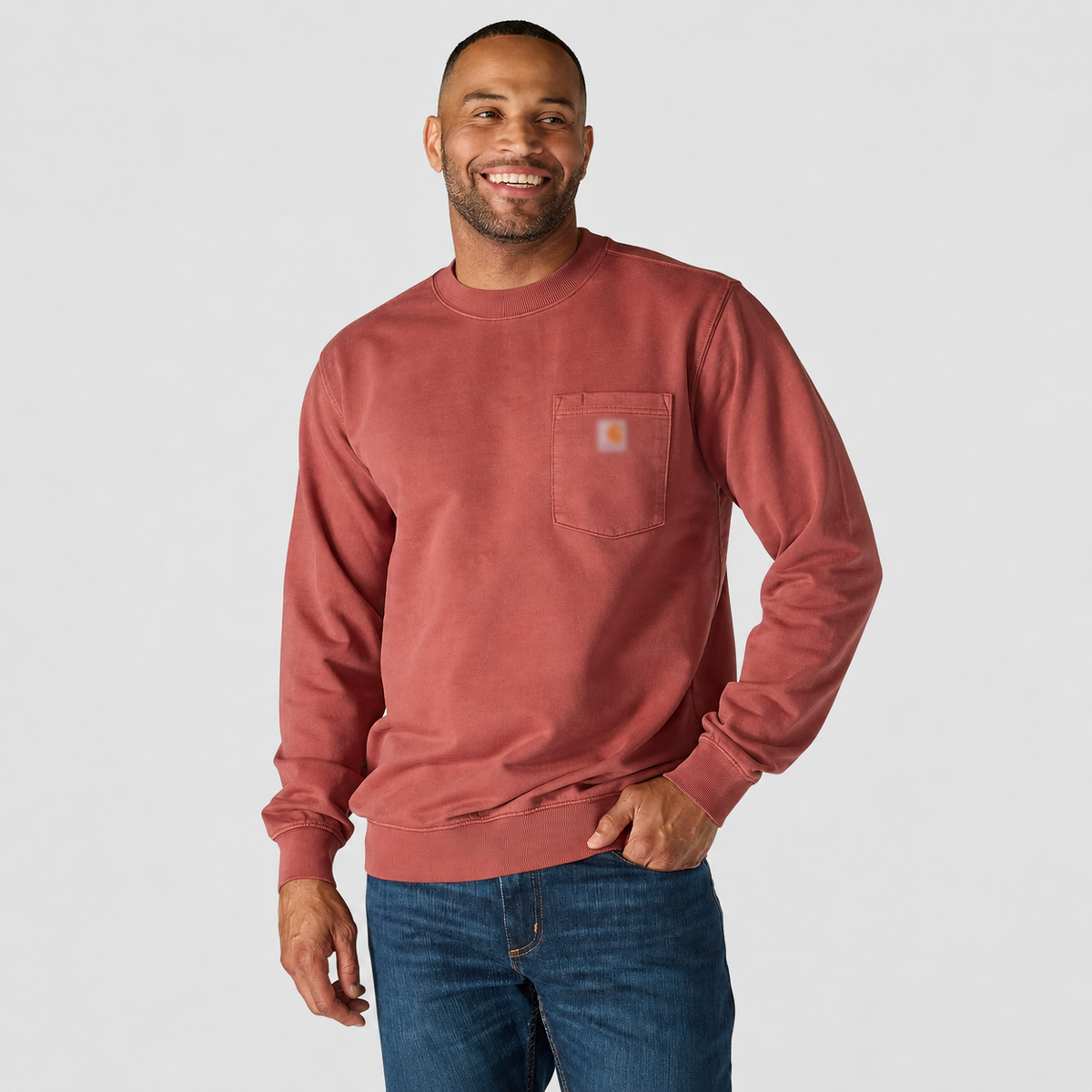 Vintage Washed Unisex Pocket Crewneck Sweatshirt