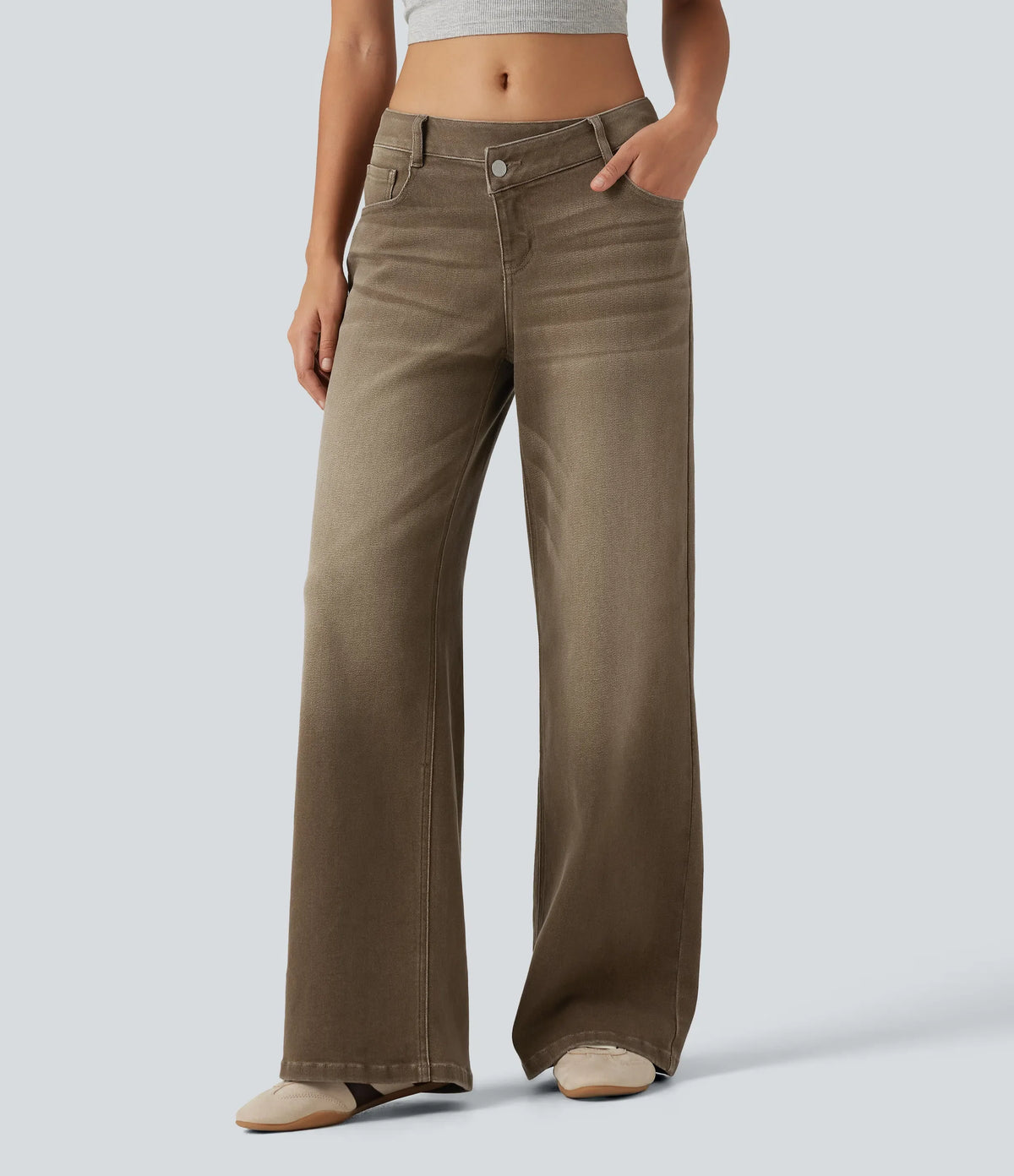 🔥 FALL SALE | 5 FOR ONLY $25.99! Women's Asymmetric Low-Rise Wide-Leg Jeans – Stretch Denim Everyday Pants