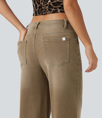 🔥 FALL SALE | 5 FOR ONLY $25.99! Women's Asymmetric Low-Rise Wide-Leg Jeans – Stretch Denim Everyday Pants