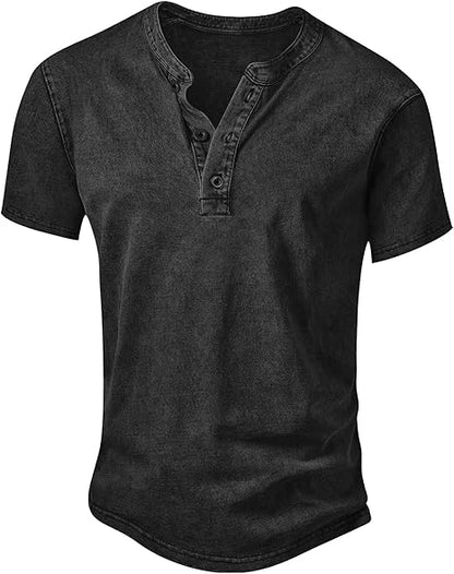 Men's Vintage Acid-Wash Henley T-Shirt