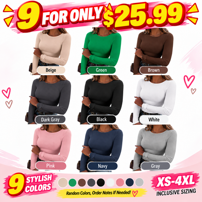 🔥 FALL SALE | 6 FOR $18.99 | 9 FOR ONLY $25.99! Women's Classic Crew Neck Ribbed Knit Tops – Soft Stretch Everyday Basics