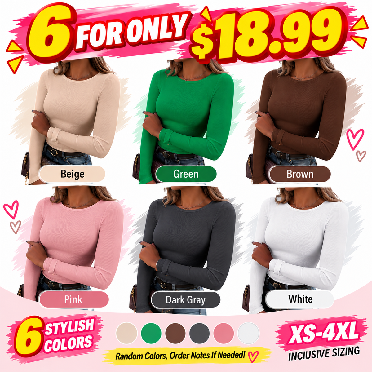 🔥 FALL SALE | 6 FOR $18.99 | 9 FOR ONLY $25.99! Women's Classic Crew Neck Ribbed Knit Tops – Soft Stretch Everyday Basics