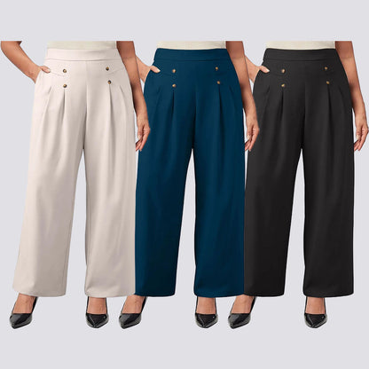 Womens Plus Size Wide Leg Dress Pants High Waisted Pleated Business