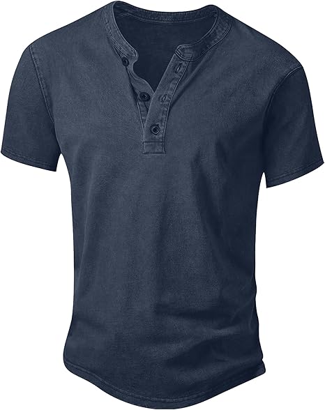 Men's Vintage Acid-Wash Henley T-Shirt