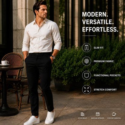 Men's Stretch No-Iron Dress Pants with Expandable Waist