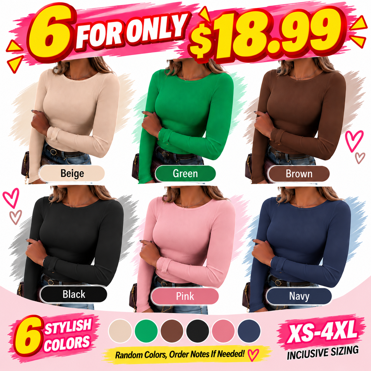 🔥 FALL SALE | 6 FOR $18.99 | 9 FOR ONLY $25.99! Women's Classic Crew Neck Ribbed Knit Tops – Soft Stretch Everyday Basics