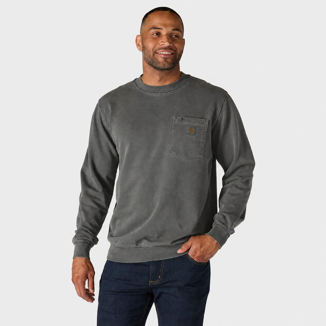 Vintage Washed Unisex Pocket Crewneck Sweatshirt