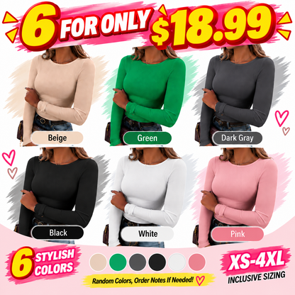 🔥 FALL SALE | 6 FOR $18.99 | 9 FOR ONLY $25.99! Women's Classic Crew Neck Ribbed Knit Tops – Soft Stretch Everyday Basics