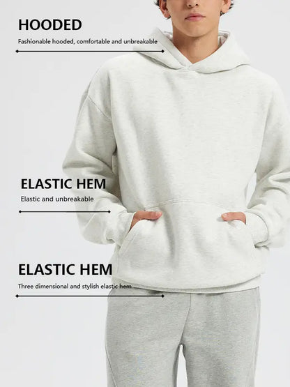 🔥BLACK FRIDAY EARLY ACCESS🔥Men's Casual Ribbed Cotton Hoodie – Solid Color Pullover Sweatshirt