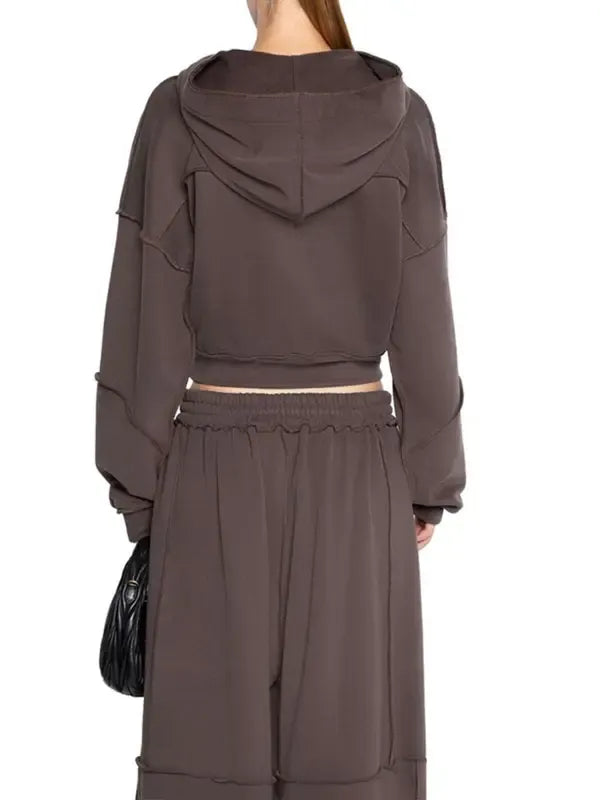 Women's Solid Zip Up Hooded Sweatshirt & Pocket Elastic Waist Pants Two-piece Set