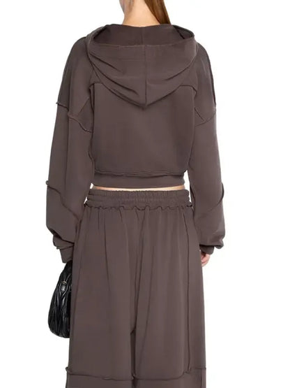 Women's Solid Zip Up Hooded Sweatshirt & Pocket Elastic Waist Pants Two-piece Set