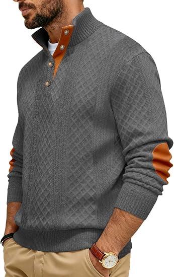 Men's Jacquard Stand Collar Henley Shirt