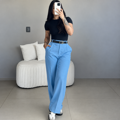 Women's High Waisted Straight Leg Suit Pants Flowy Drape Casual Office Long Trousers with Slimming Effect for Daily Versatile Wear
