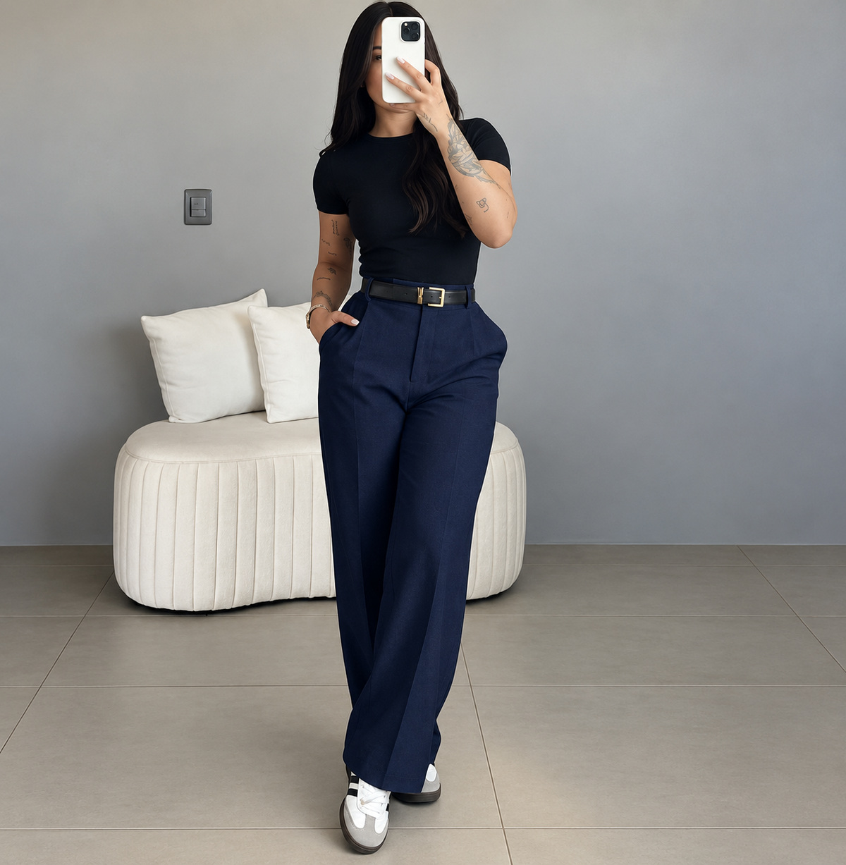 Women's High Waisted Straight Leg Suit Pants Flowy Drape Casual Office Long Trousers with Slimming Effect for Daily Versatile Wear