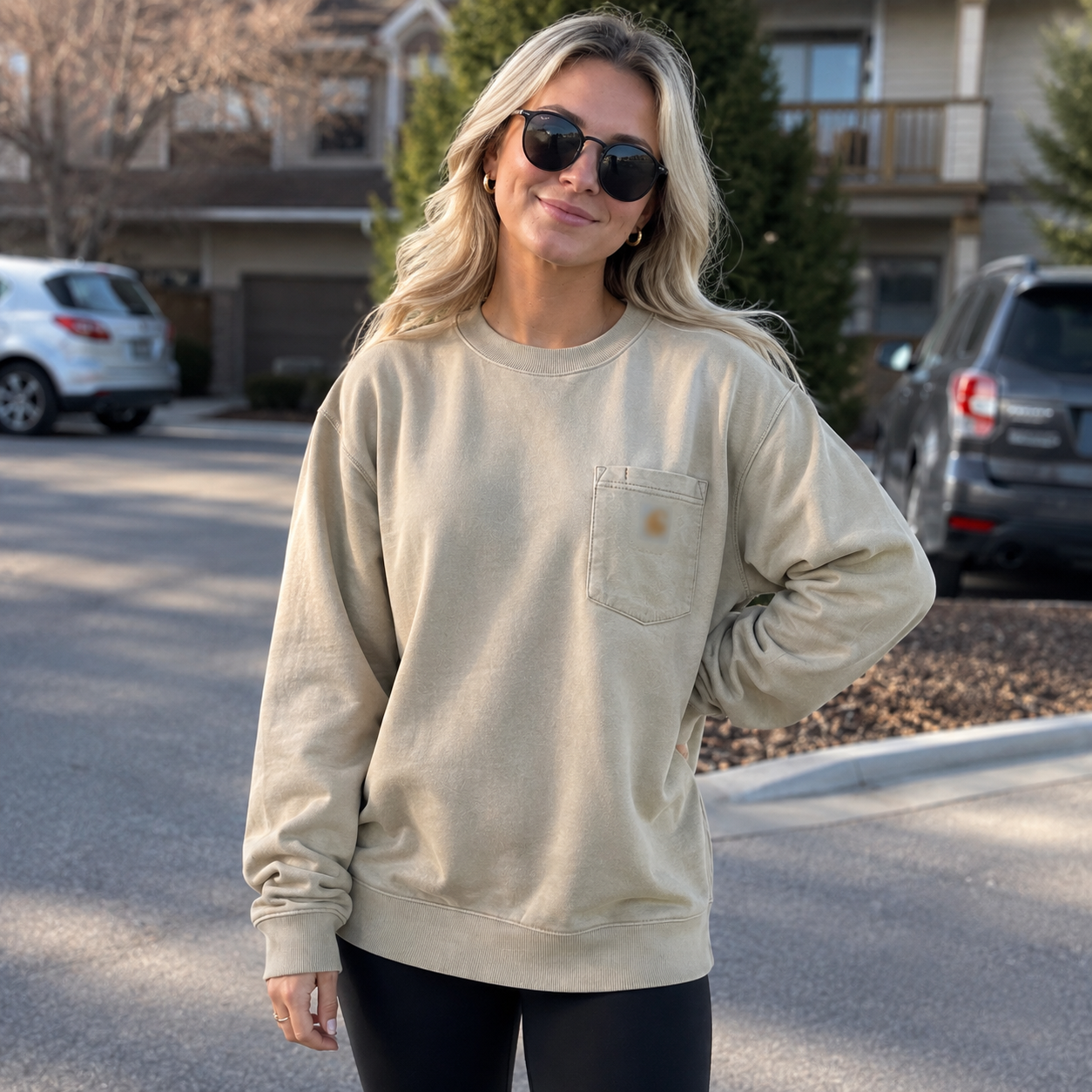 Vintage Washed Unisex Pocket Crewneck Sweatshirt