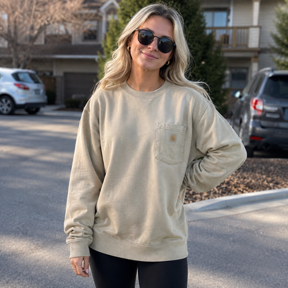 Vintage Washed Unisex Pocket Crewneck Sweatshirt