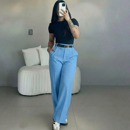 Women's High Waisted Straight Leg Suit Pants Flowy Drape Casual Office Long Trousers with Slimming Effect for Daily Versatile Wear