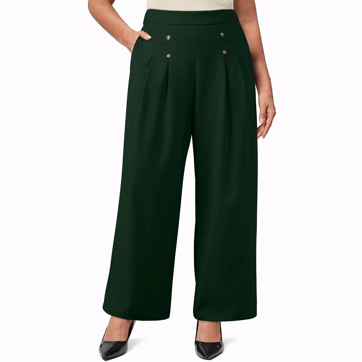 Womens Plus Size Wide Leg Dress Pants High Waisted Pleated Business