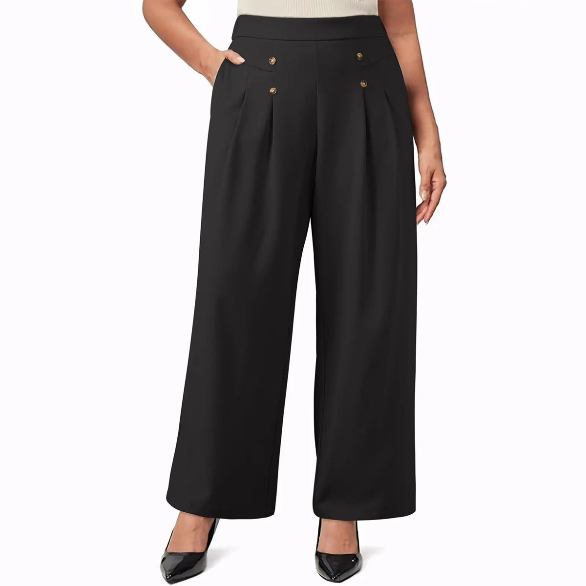 Womens Plus Size Wide Leg Dress Pants High Waisted Pleated Business