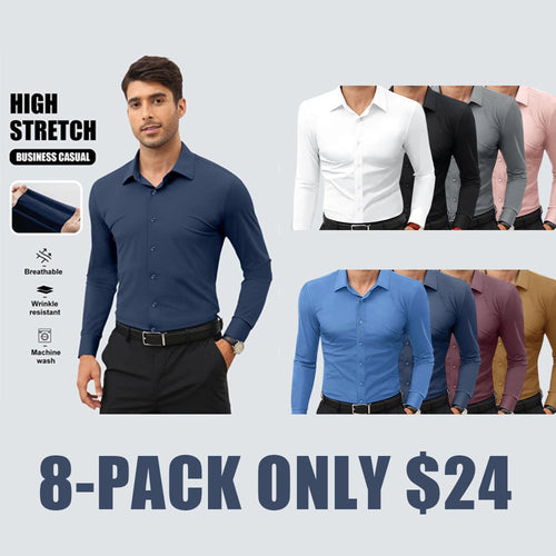 Men's 4-Way Stretch Travel Dress Shirt: Wrinkle-Free Slim Fit