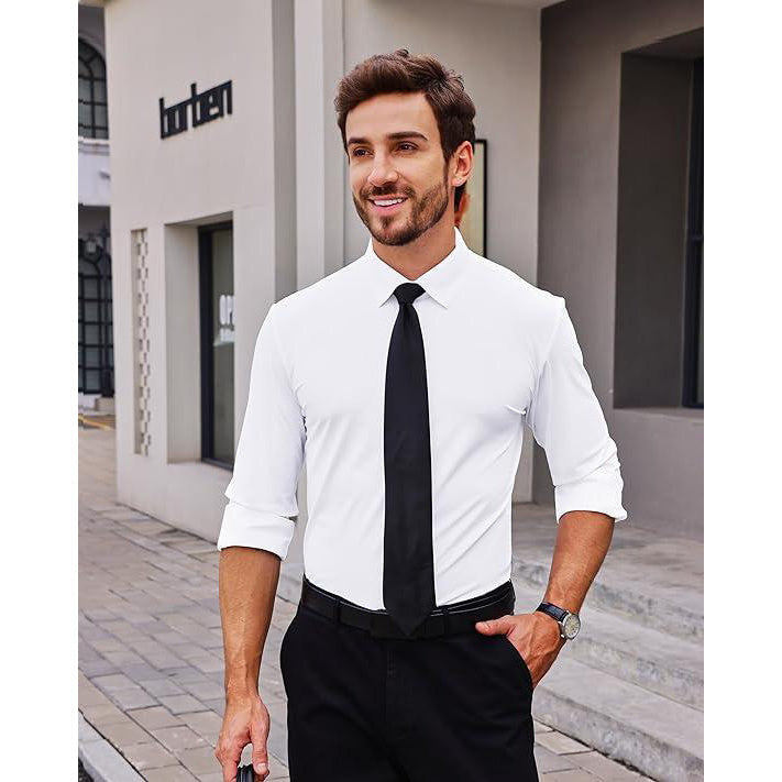 Men's 4-Way Stretch Travel Dress Shirt: Wrinkle-Free Slim Fit