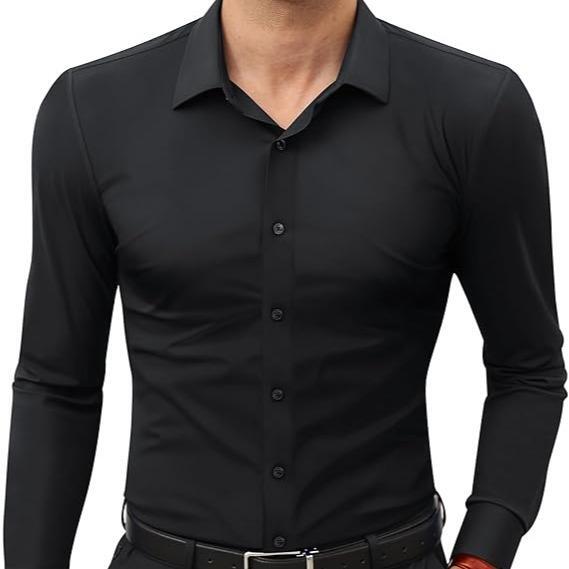 Men's 4-Way Stretch Travel Dress Shirt: Wrinkle-Free Slim Fit