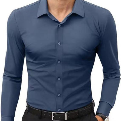 Men's 4-Way Stretch Travel Dress Shirt: Wrinkle-Free Slim Fit