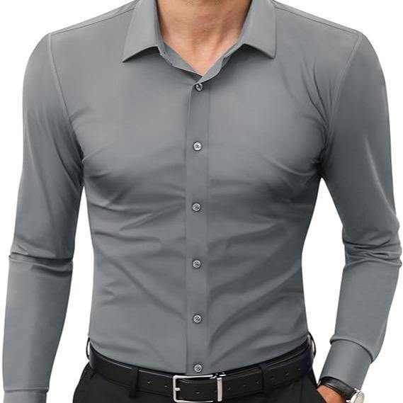 Men's 4-Way Stretch Travel Dress Shirt: Wrinkle-Free Slim Fit