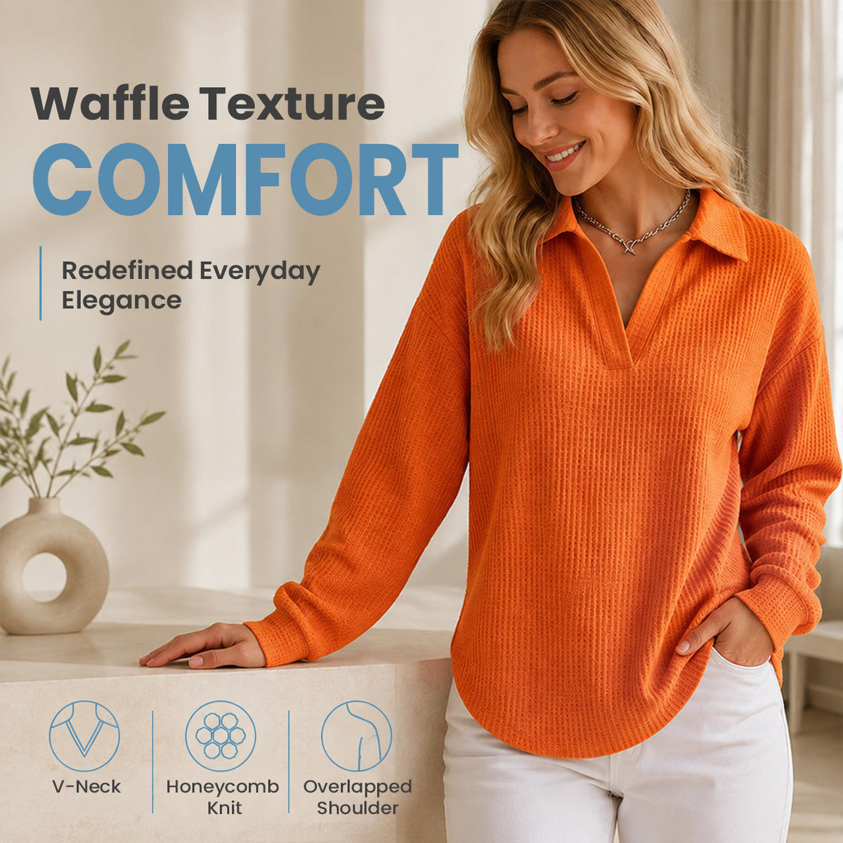 Bestseller 🏆 Women's knitted top with V-neck and long sleeves