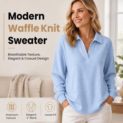 Bestseller 🏆 Women's knitted top with V-neck and long sleeves