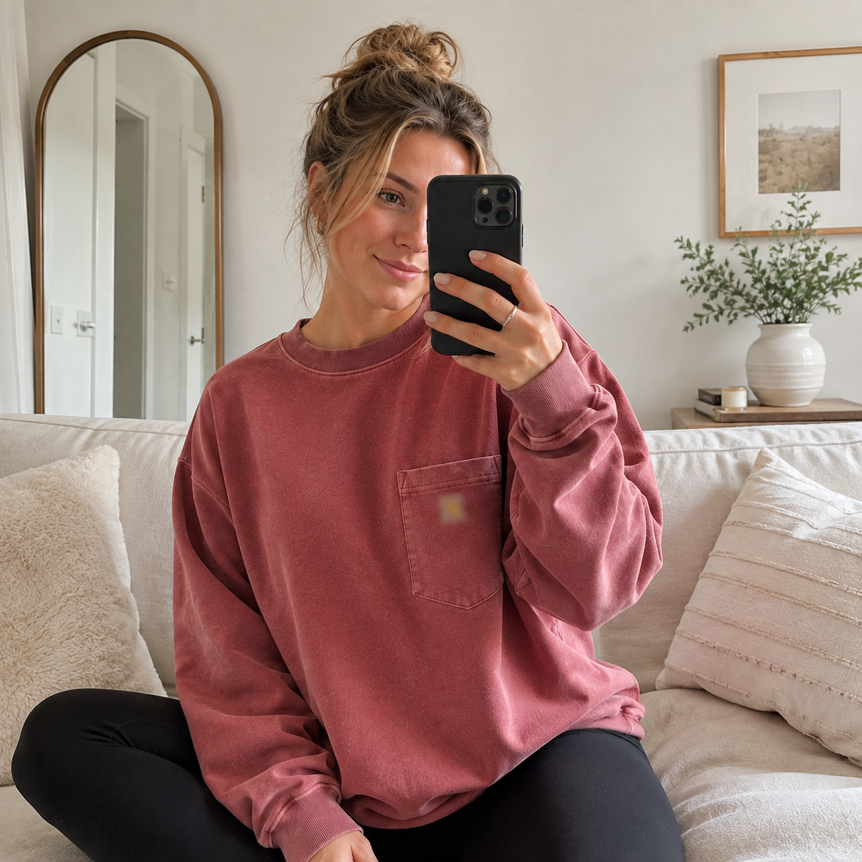 Vintage Washed Unisex Pocket Crewneck Sweatshirt