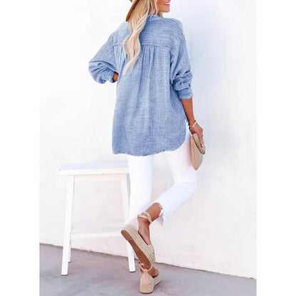 ❤️Womens Casual Button V Neck Long Sleeve Shirts Oversized Solid Blouses Tops