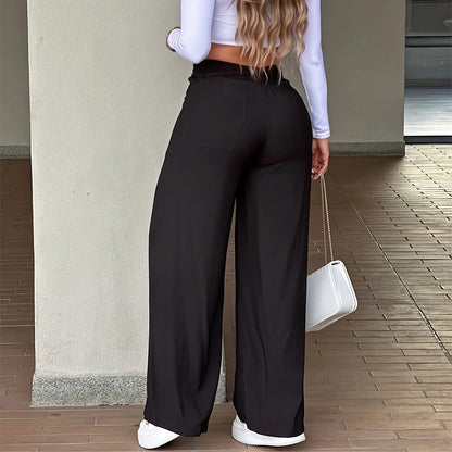 Women's High-Waisted Straight-Leg Pants with Front Seam Detail & Elastic Back Waistband – Comfortable, Versatile Trousers for Work & Everyday Wear