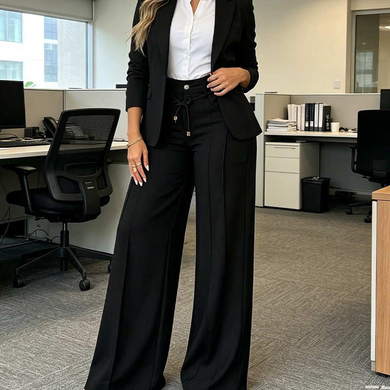 Women's High-Waisted Straight-Leg Pants with Front Seam Detail & Elastic Back Waistband – Comfortable, Versatile Trousers for Work & Everyday Wear